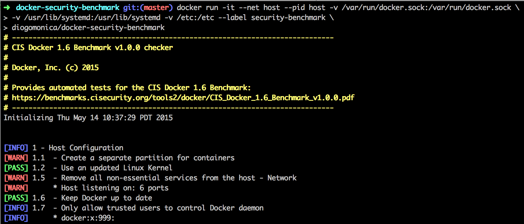 Docker Bench for Security running