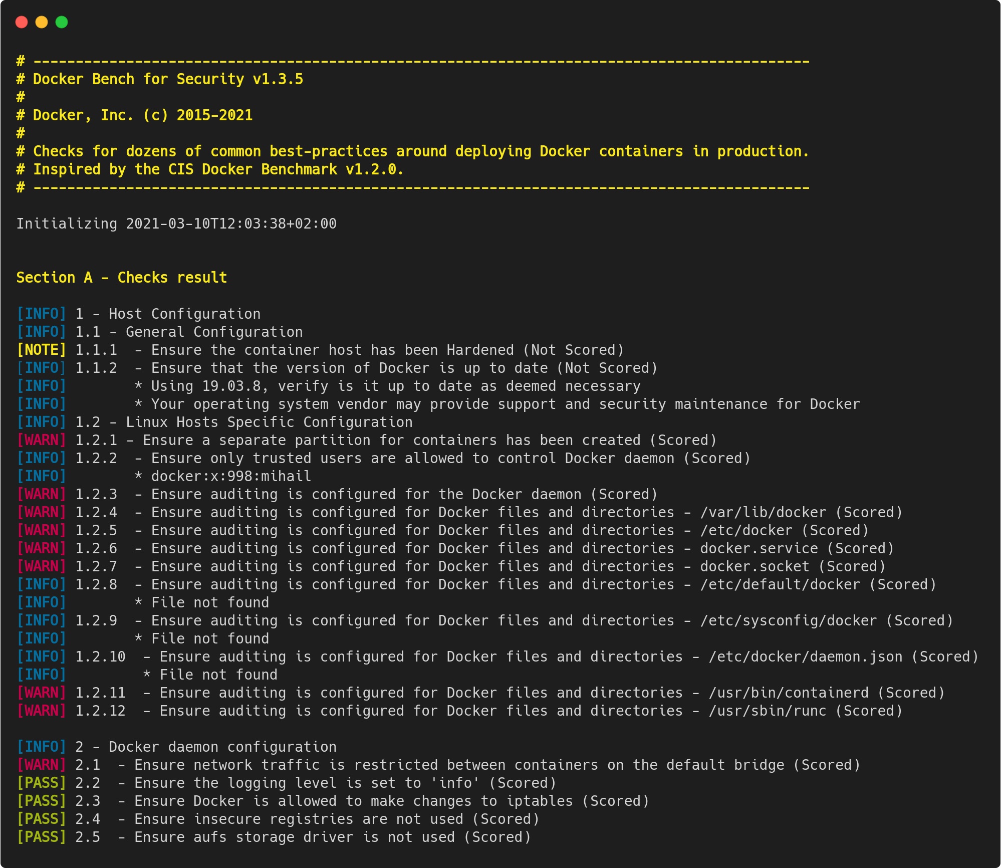 Docker Bench for Security running